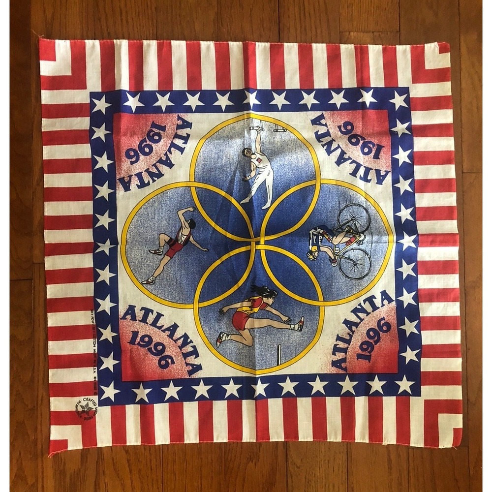 Vtg 1996 Atlanta Olympics Bandana Scarf Cycling Gymnastics Track Made in USA